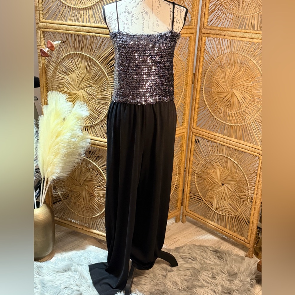 Vintage sequin bust flare leg black jumpsuit